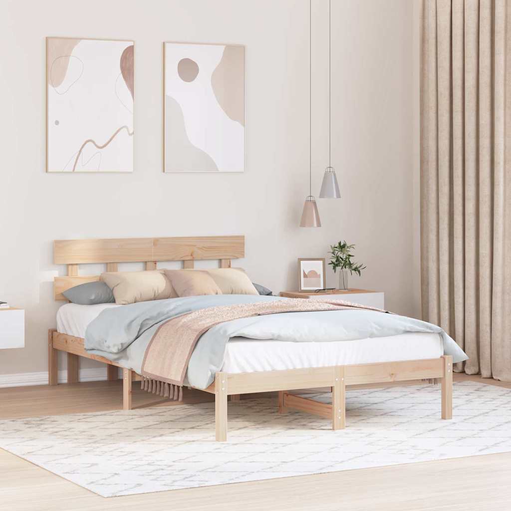 Sengestel med hovedgærde Brun 140 x 190 cm Massivt fyrretræ