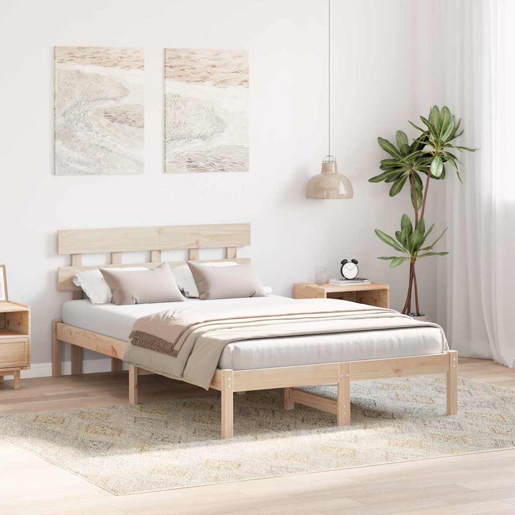 Sengestel med hovedgærde Brun 140 x 190 cm Massivt fyrretræ