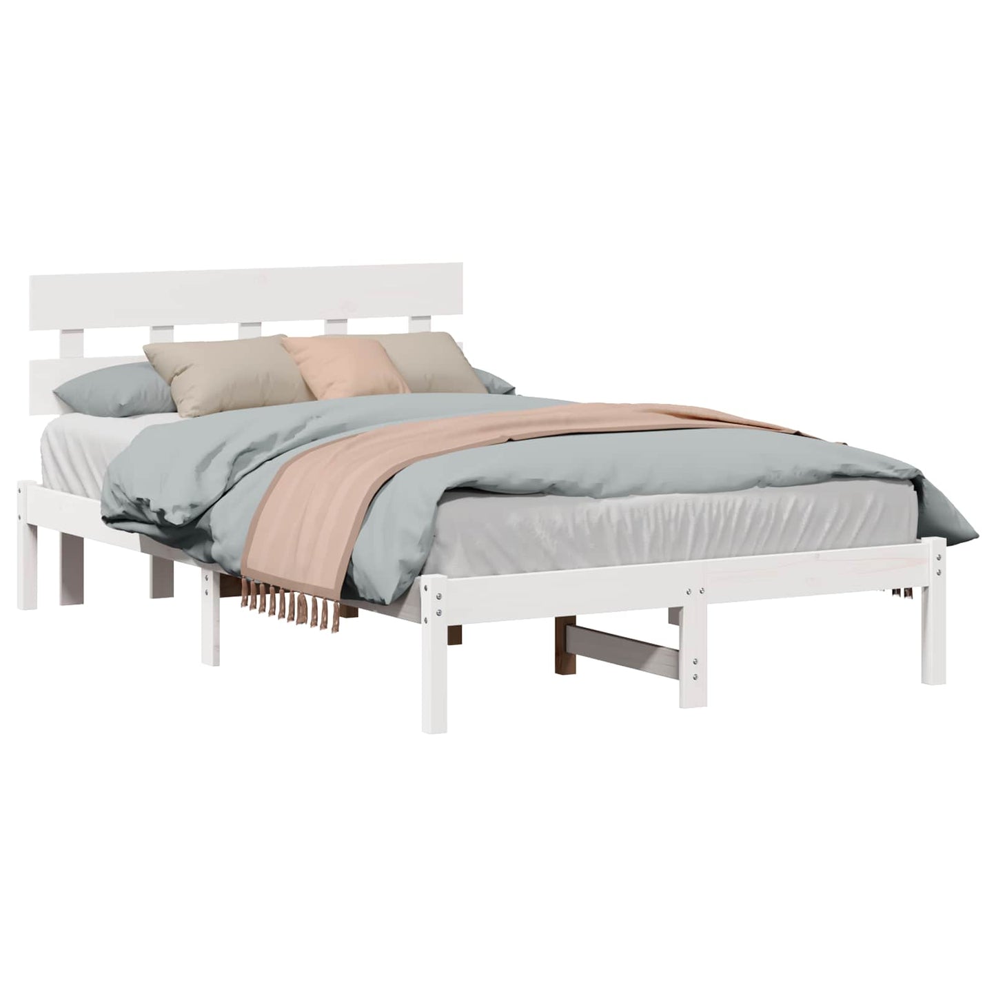 Sengestel med hovedgærde Hvid 140 x 190 cm Massivt fyrretræ