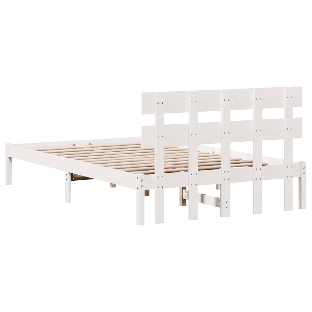 Sengestel med hovedgærde Hvid 140 x 190 cm Massivt fyrretræ