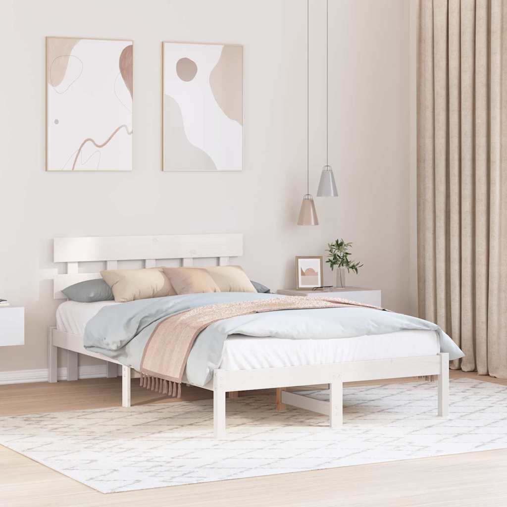 Sengestel med hovedgærde Hvid 135 x 190 cm Massivt fyrretræ