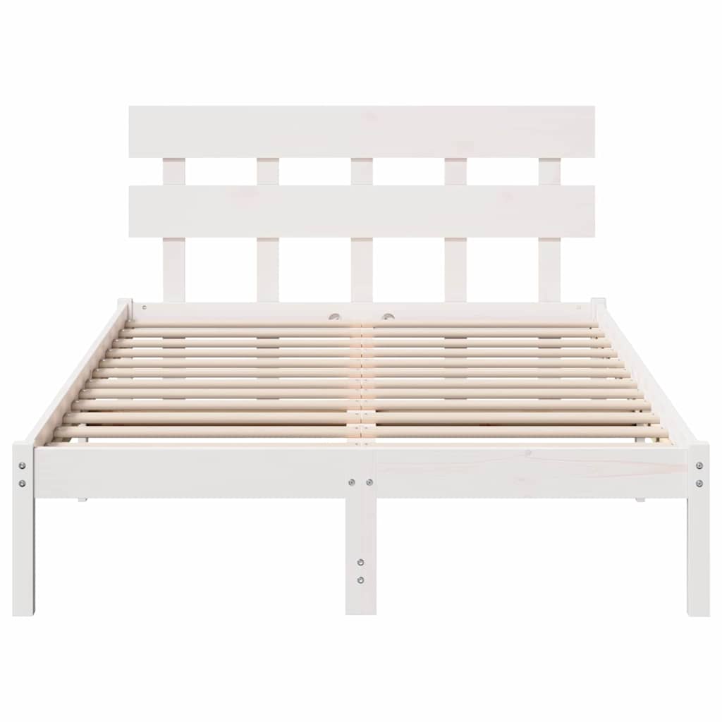 Sengestel med hovedgærde Hvid 135 x 190 cm Massivt fyrretræ