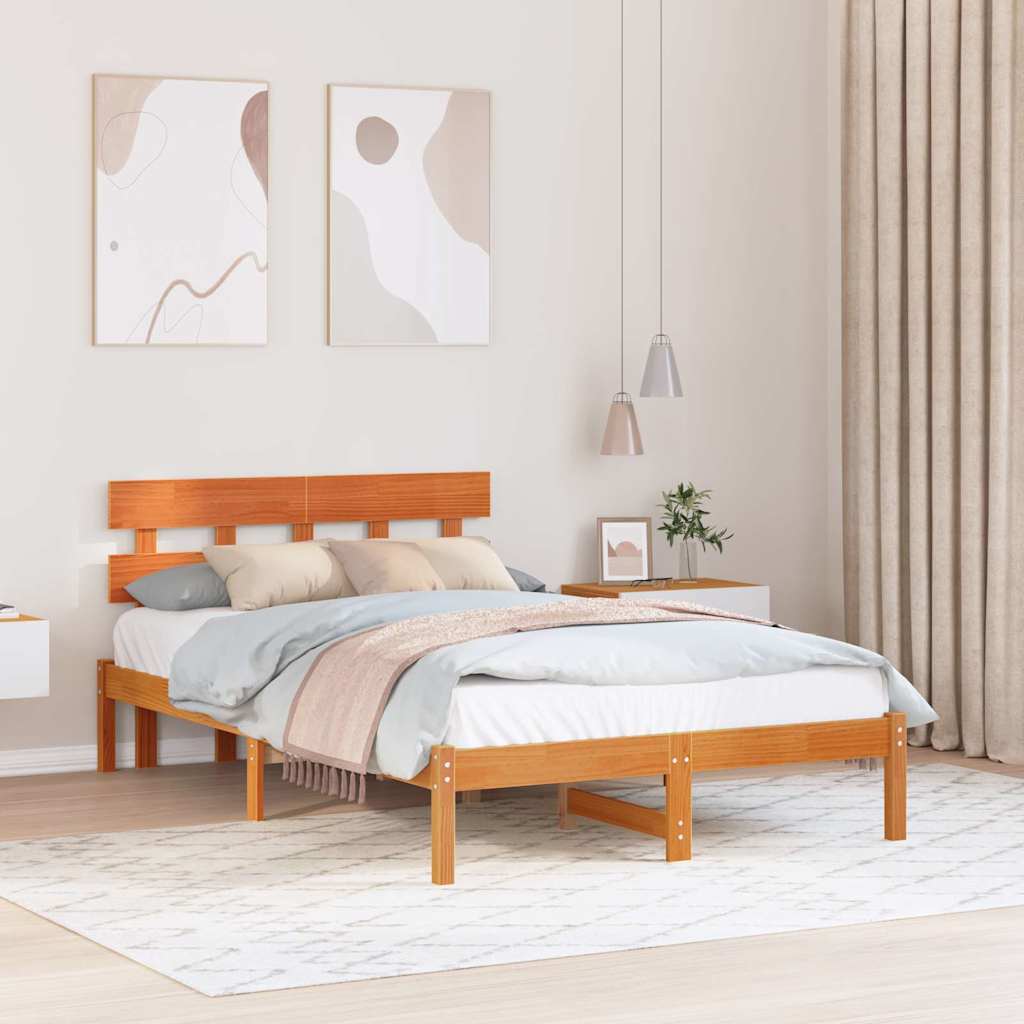 Sengestel med hovedgærde Brun 135 x 190 cm Massivt fyrretræ