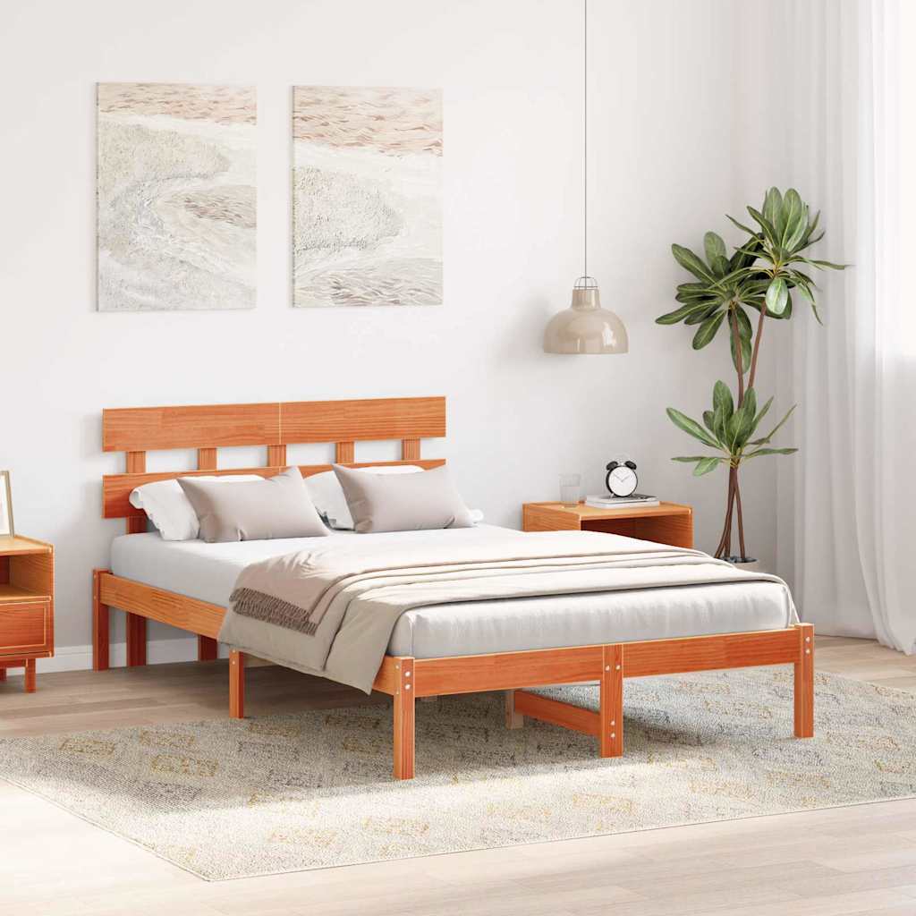 Sengestel med hovedgærde Brun 135 x 190 cm Massivt fyrretræ