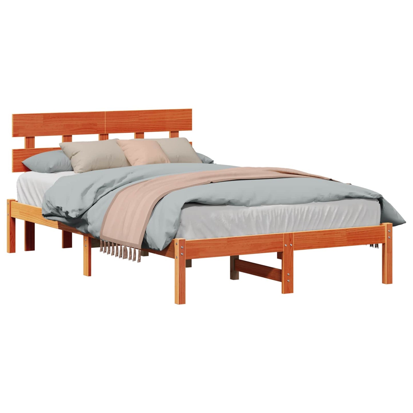 Sengestel med hovedgærde Brun 135 x 190 cm Massivt fyrretræ