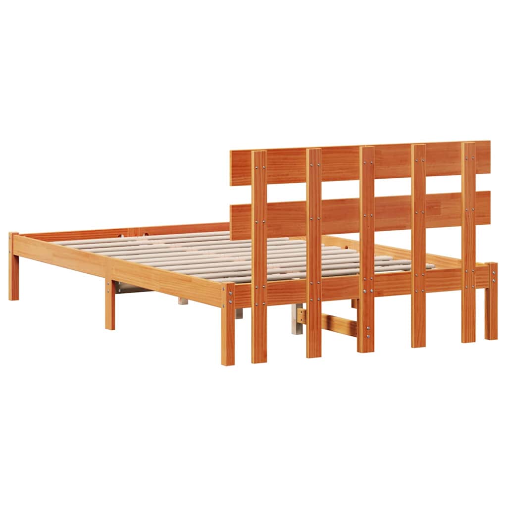 Sengestel med hovedgærde Brun 135 x 190 cm Massivt fyrretræ