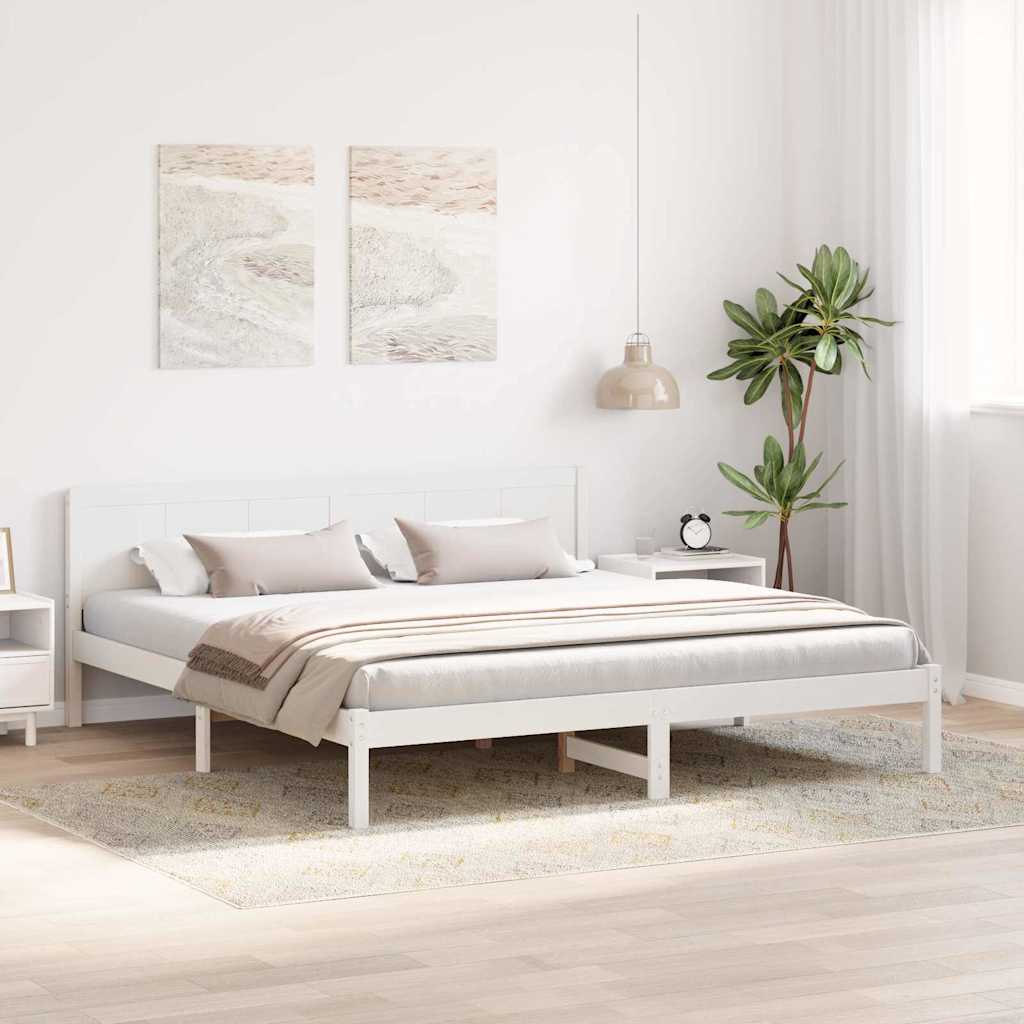 Sengestel Hvid 200 x 200 cm Massivt fyrretræ
