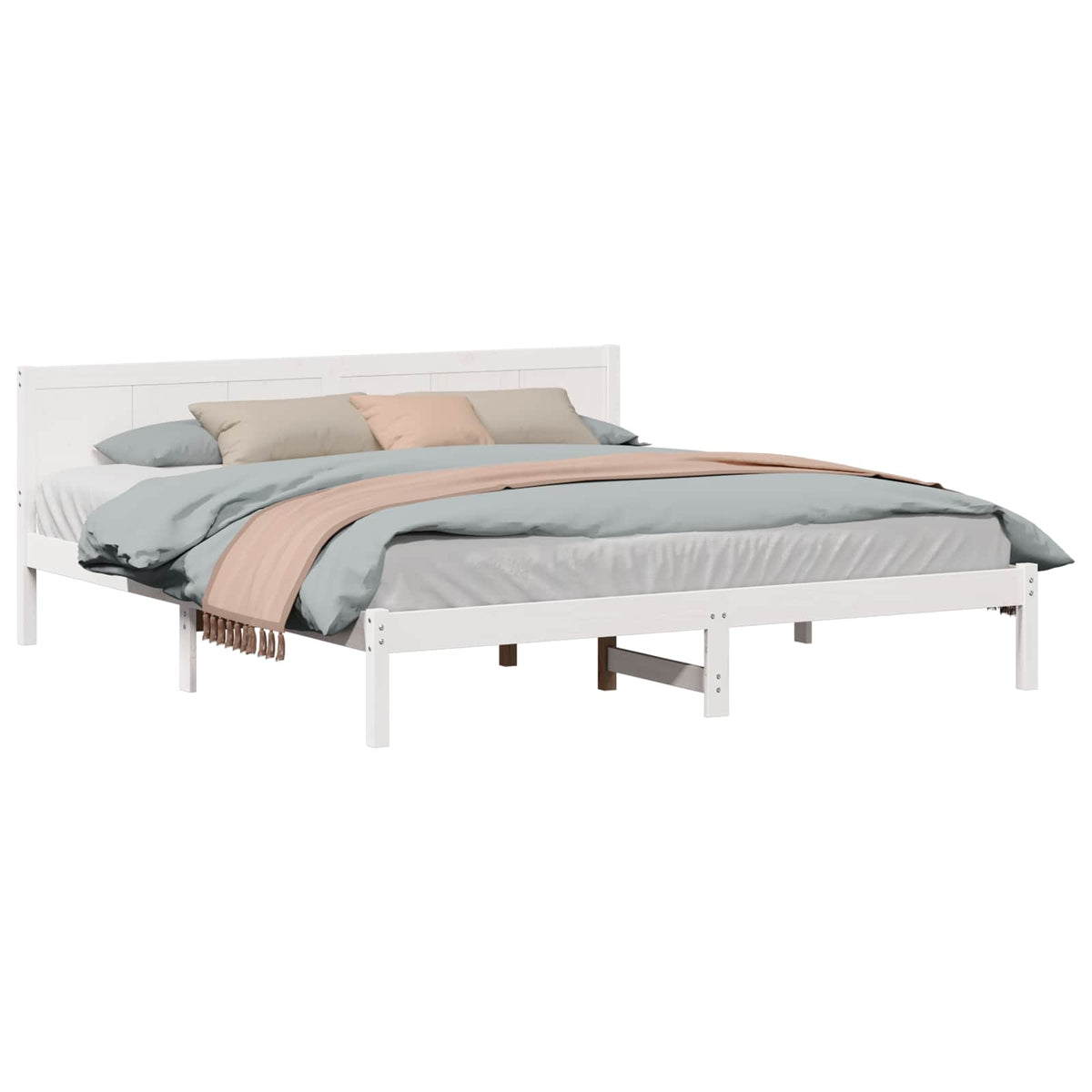 Sengestel Hvid 200 x 200 cm Massivt fyrretræ