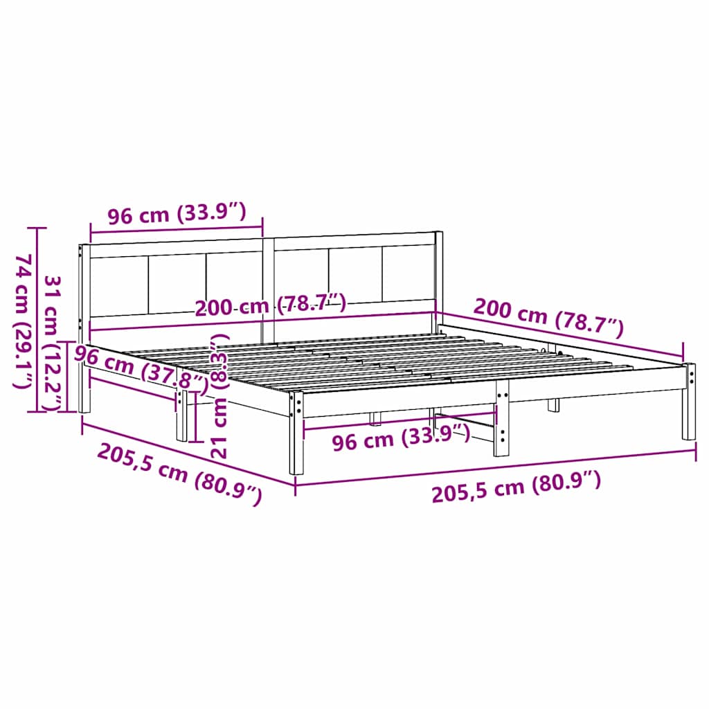 Sengestel Brun 200 x 200 cm Massivt fyrretræ