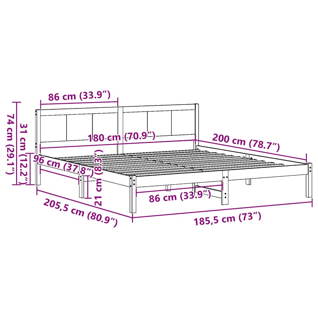 Sengestel Brun 180 x 200 cm Massivt fyrretræ