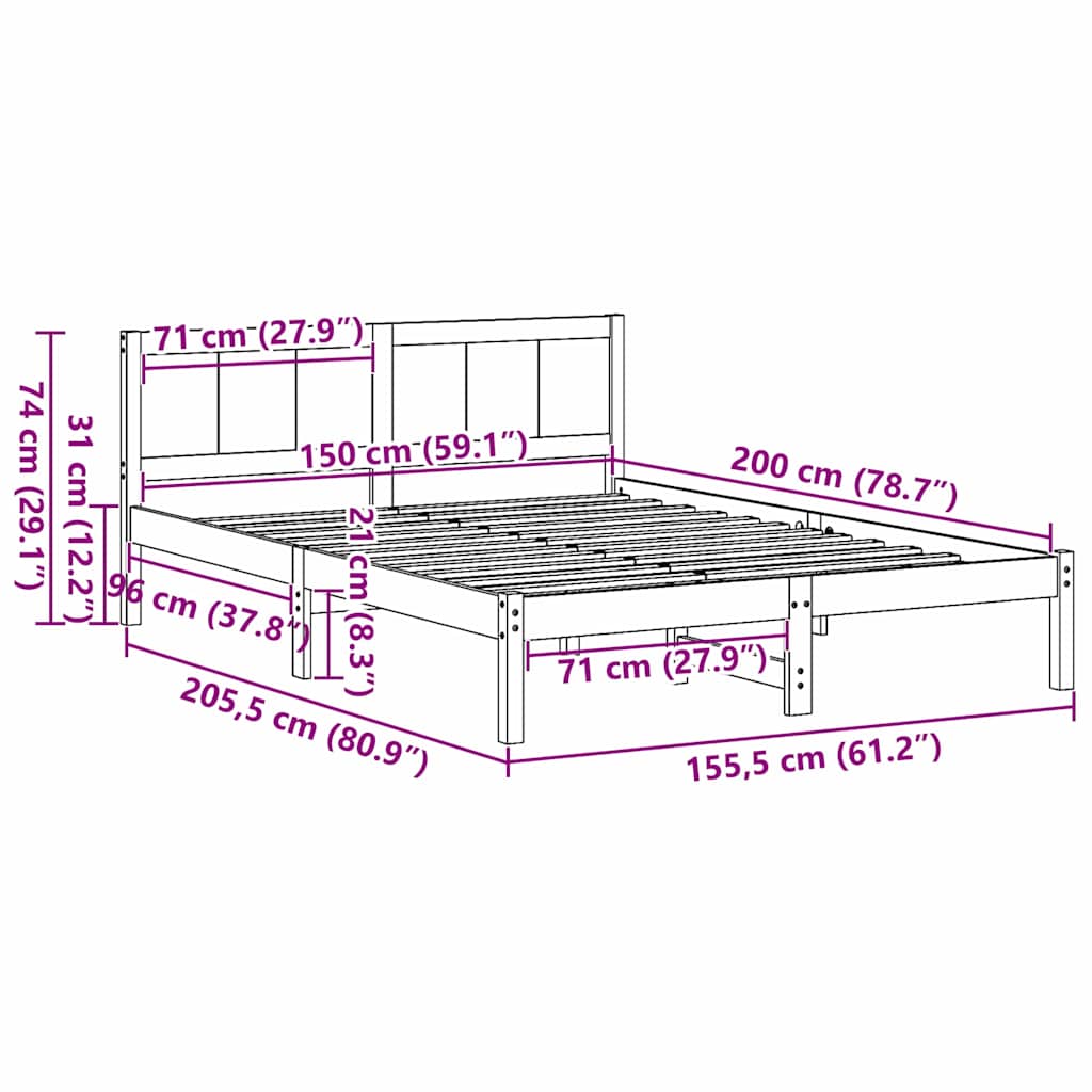 Sengestel Hvid 150 x 200 cm Massivt fyrretræ