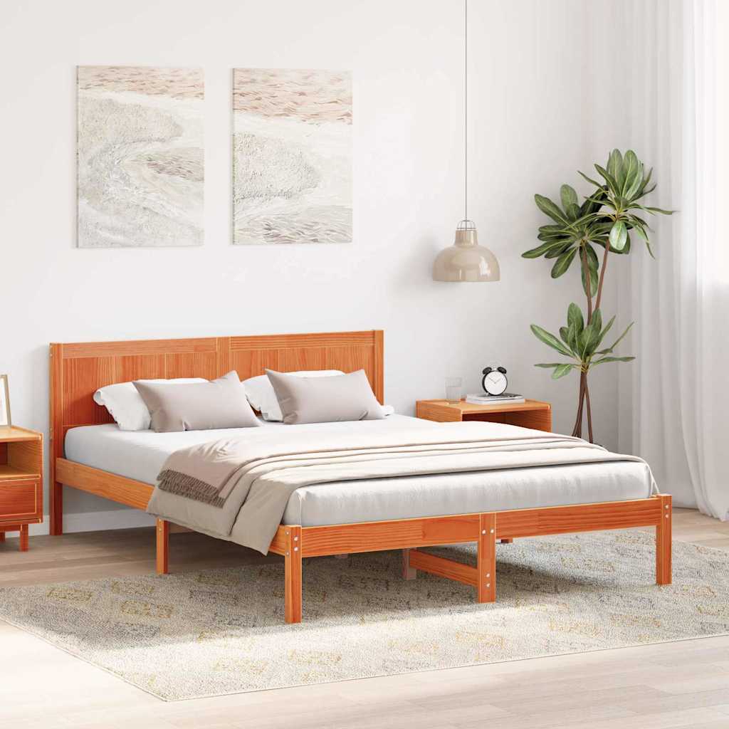 Sengestel Brun 150 x 200 cm Massivt fyrretræ