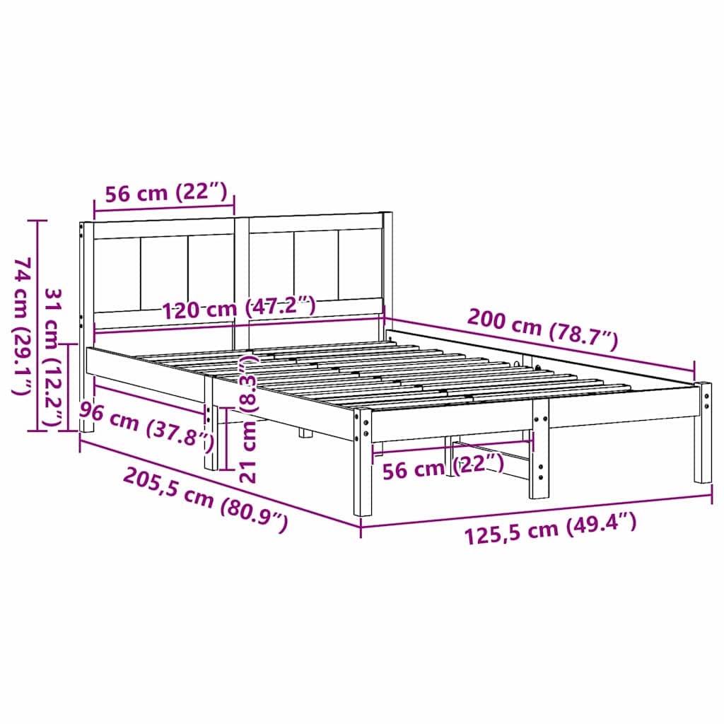 Sengestel Hvid 120 x 200 cm Massivt fyrretræ