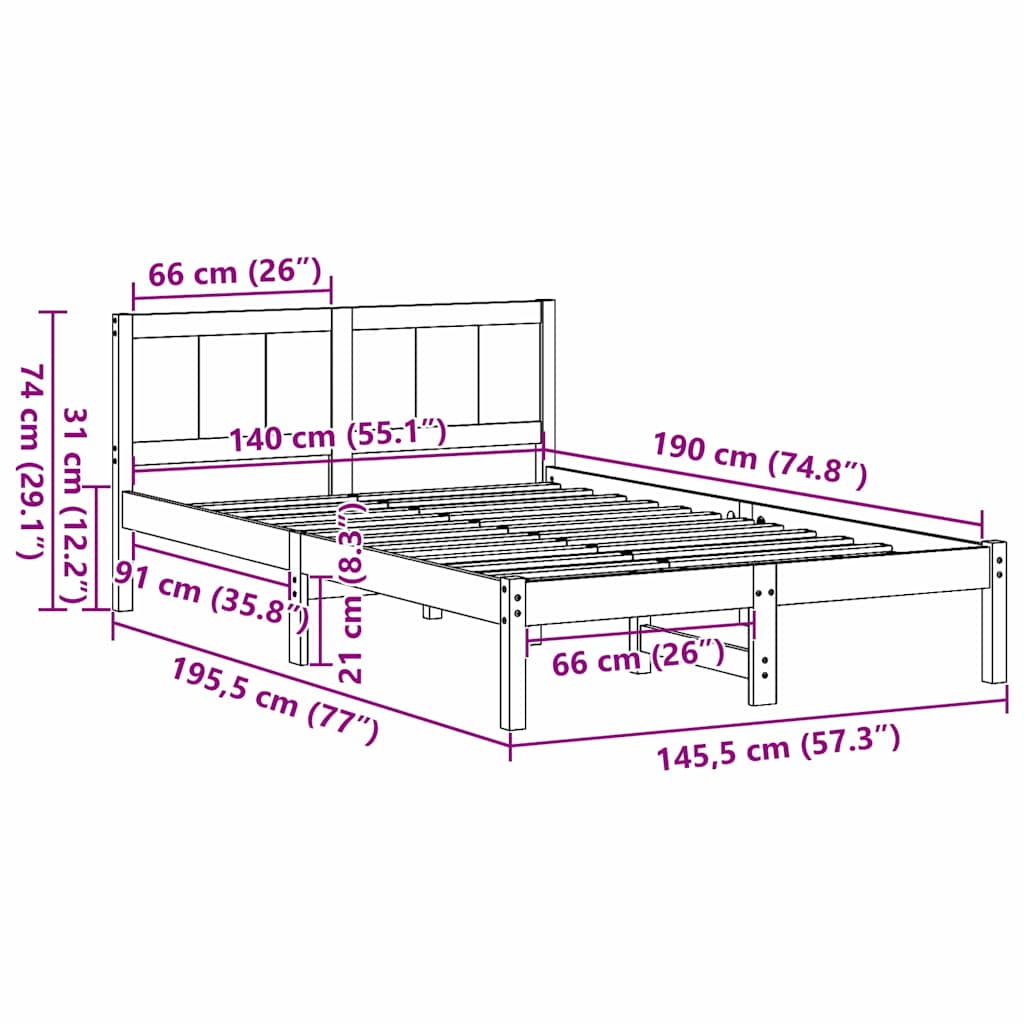 Sengestel Hvid 140 x 190 cm Massivt fyrretræ
