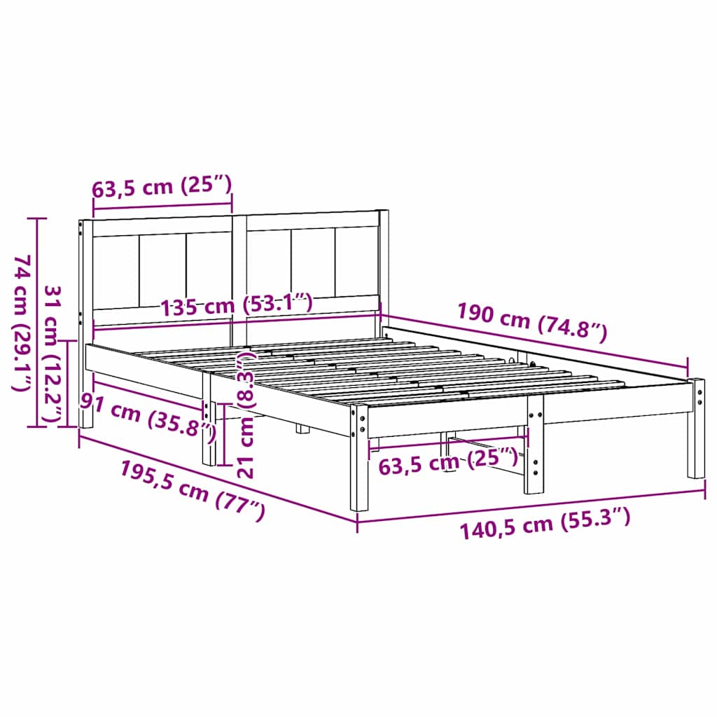 Sengestel Brun 135 x 190 cm Massivt fyrretræ