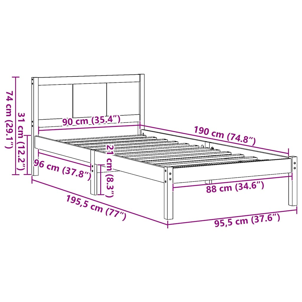 Sengestel Brun 90 x 190 cm Massivt fyrretræ