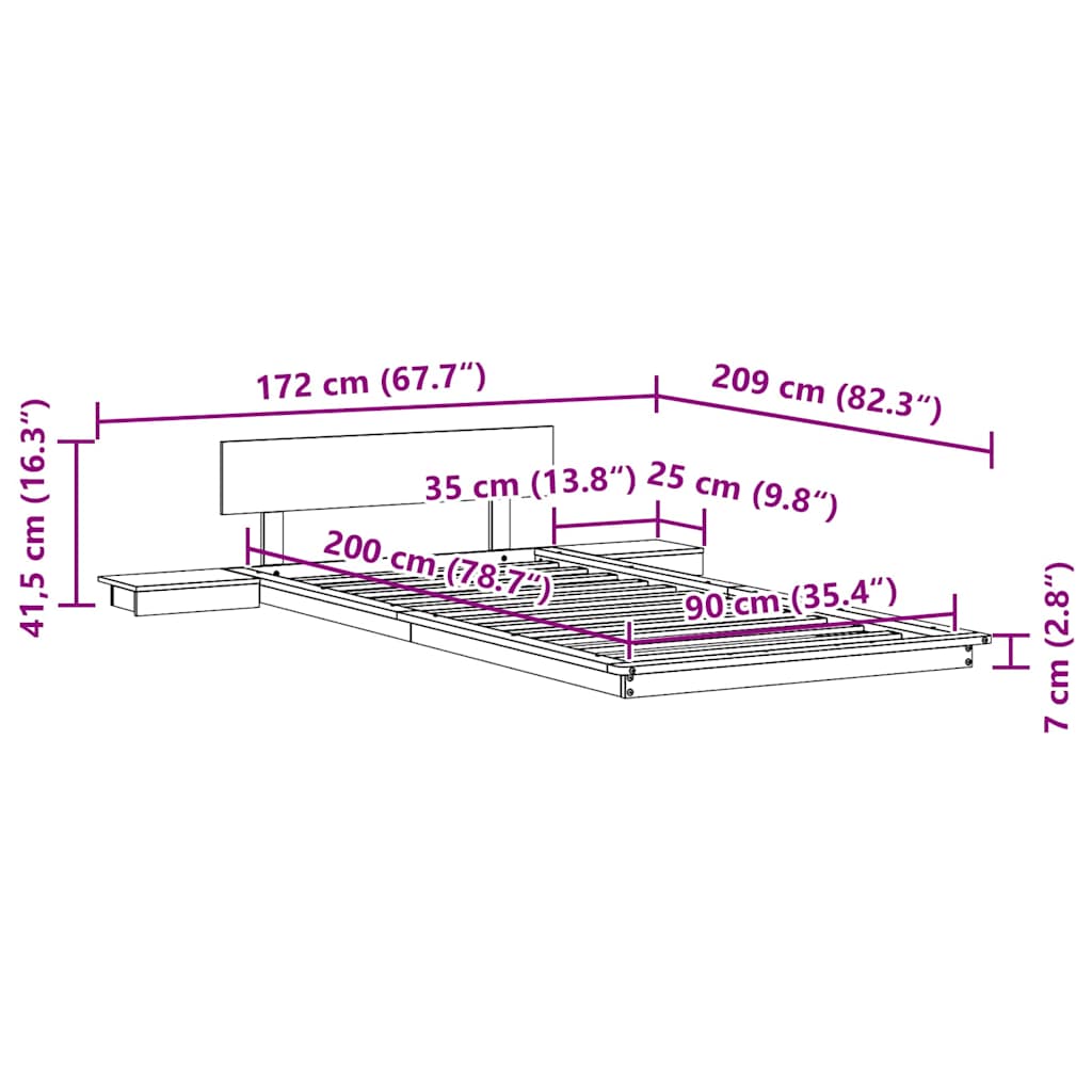 Sengestel Brun 90 x 200 cm træ