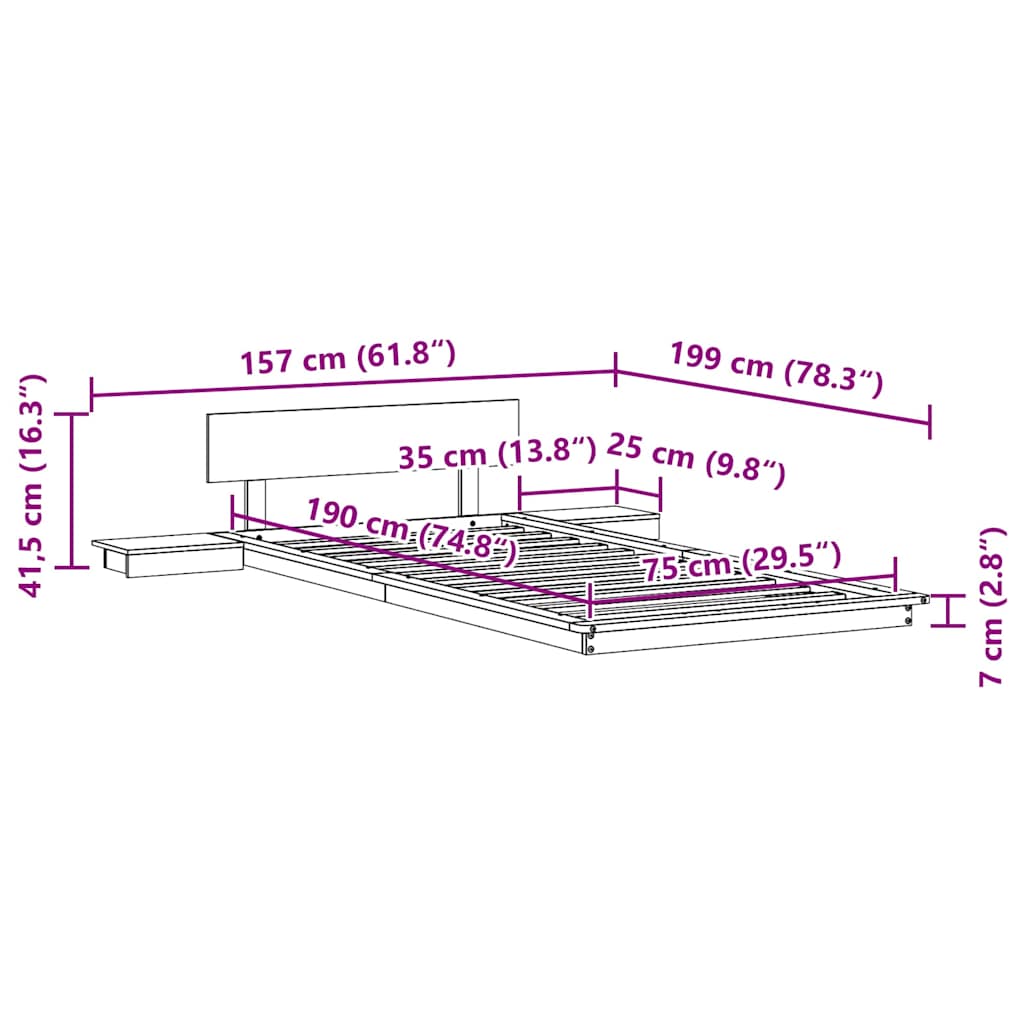 Sengestel Brun 75 x 190 cm træ