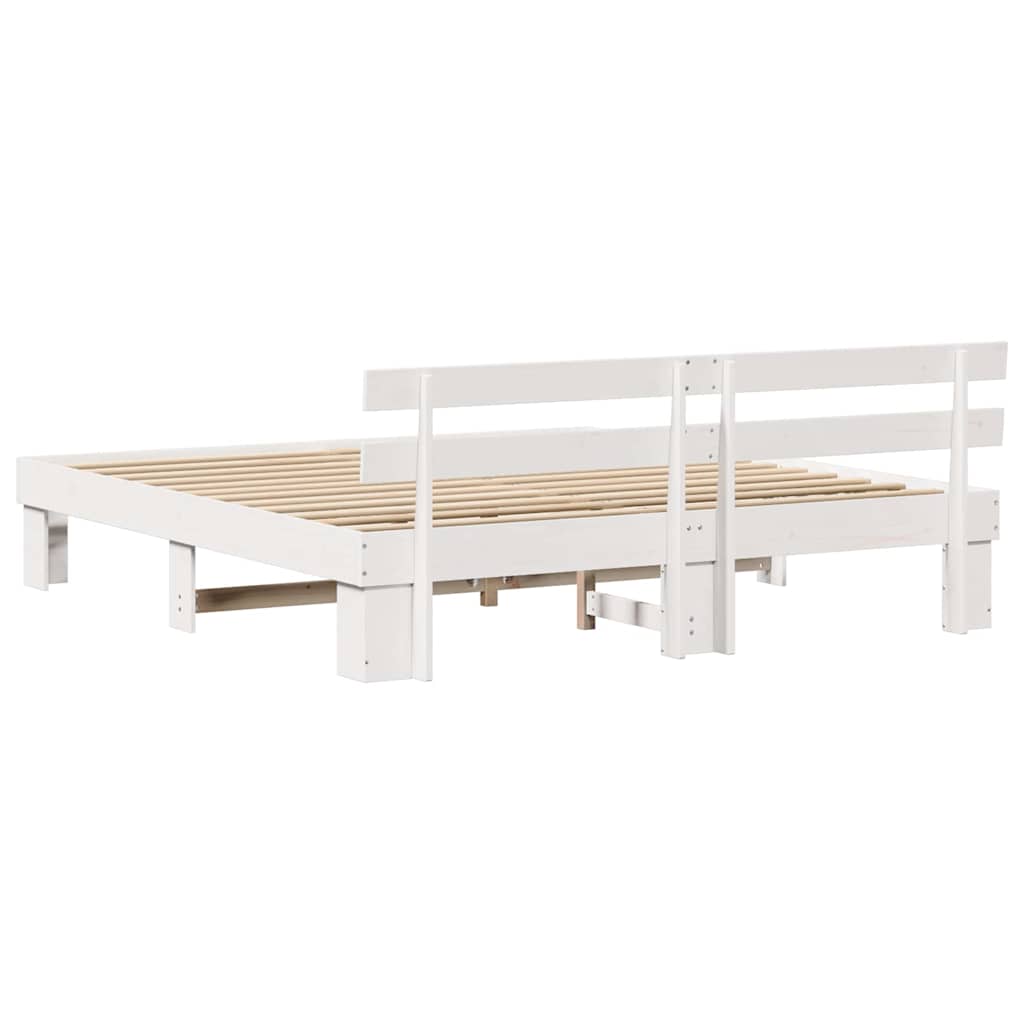 Sengestel med hovedgærde Hvid 200 x 200 cm Massiv fyrretræ