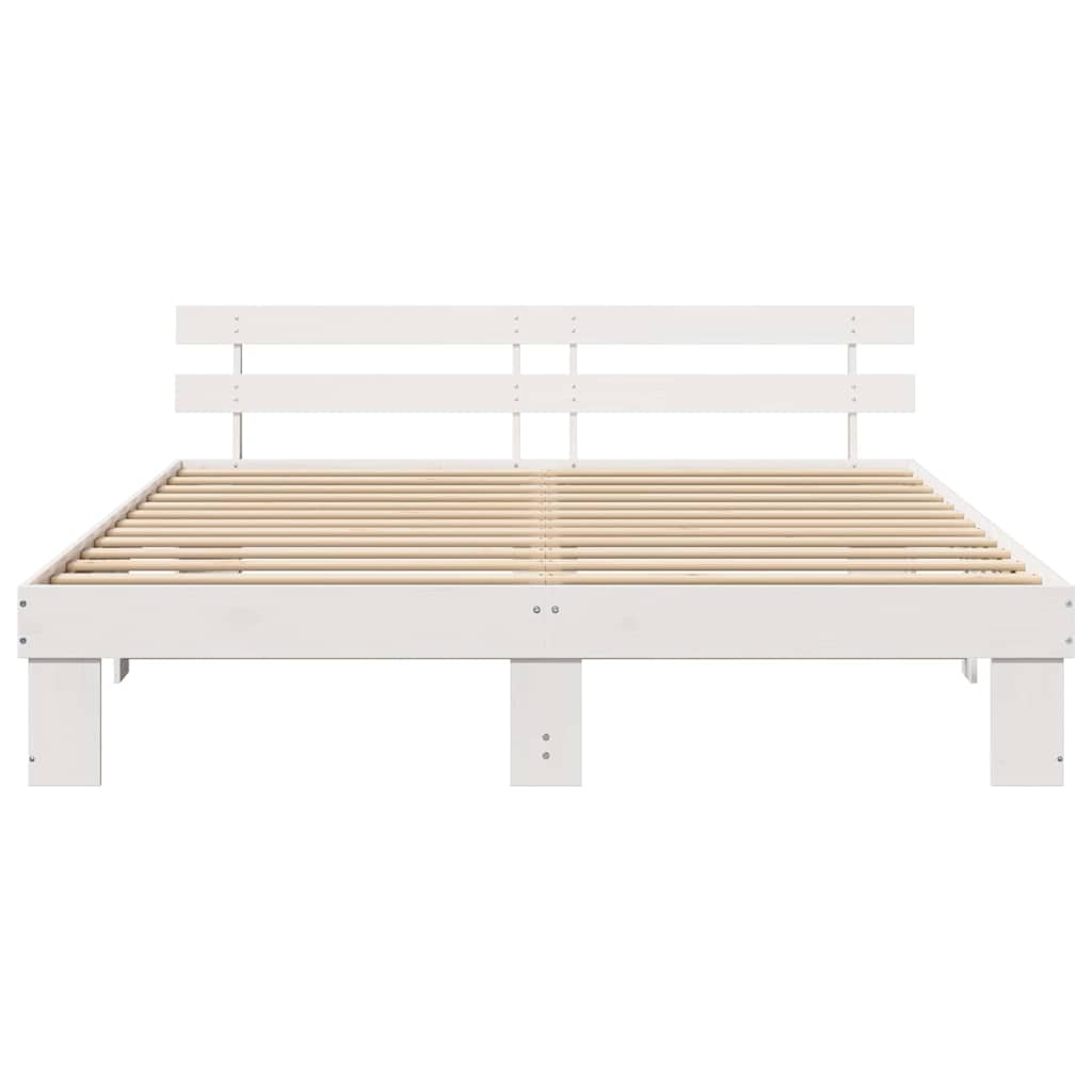 Sengestel med hovedgærde Hvid 200 x 200 cm Massiv fyrretræ