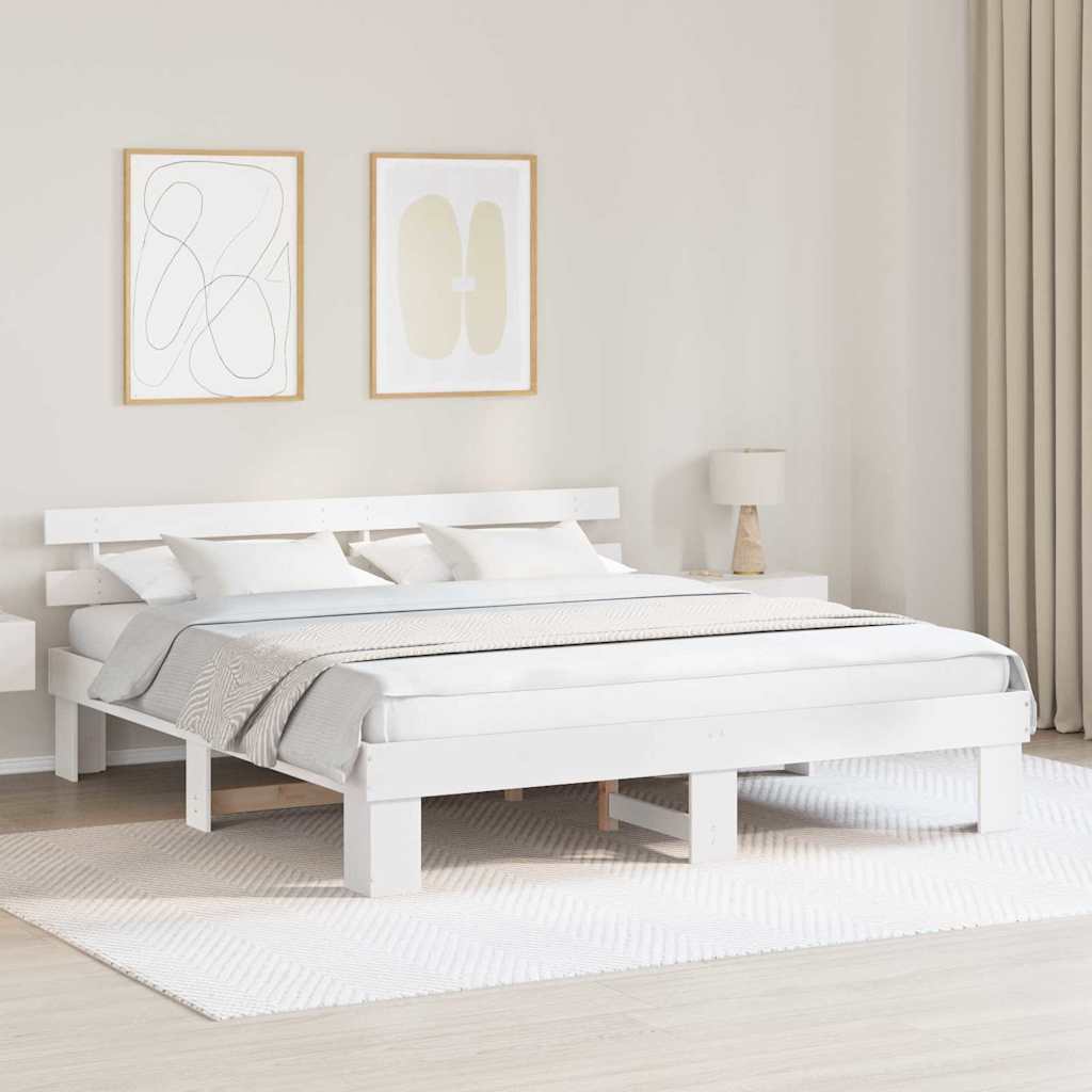 Sengestel med hovedgærde Hvid 180 x 200 cm Massiv fyrretræ