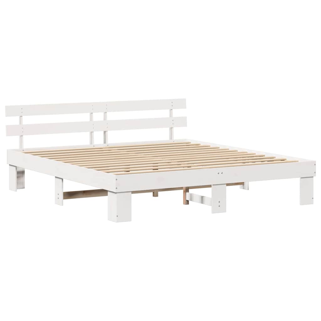 Sengestel med hovedgærde Hvid 180 x 200 cm Massiv fyrretræ