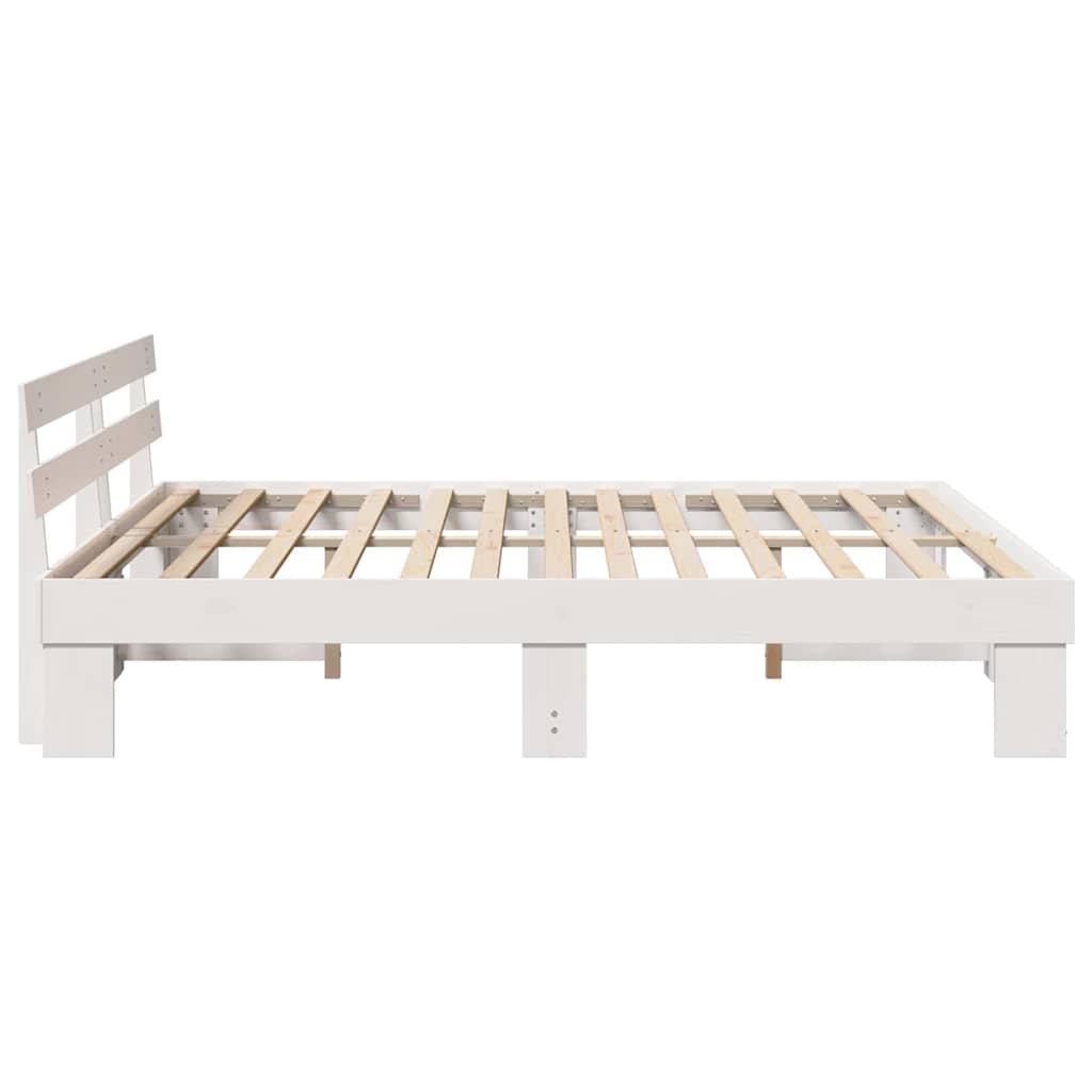 Sengestel med hovedgærde Hvid 180 x 200 cm Massiv fyrretræ