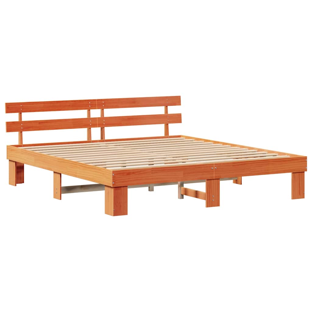 Sengestel med hovedgærde Voks brun 180 x 200 cm Massiv fyrretræ