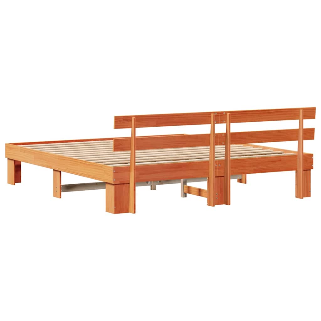 Sengestel med hovedgærde Voks brun 180 x 200 cm Massiv fyrretræ