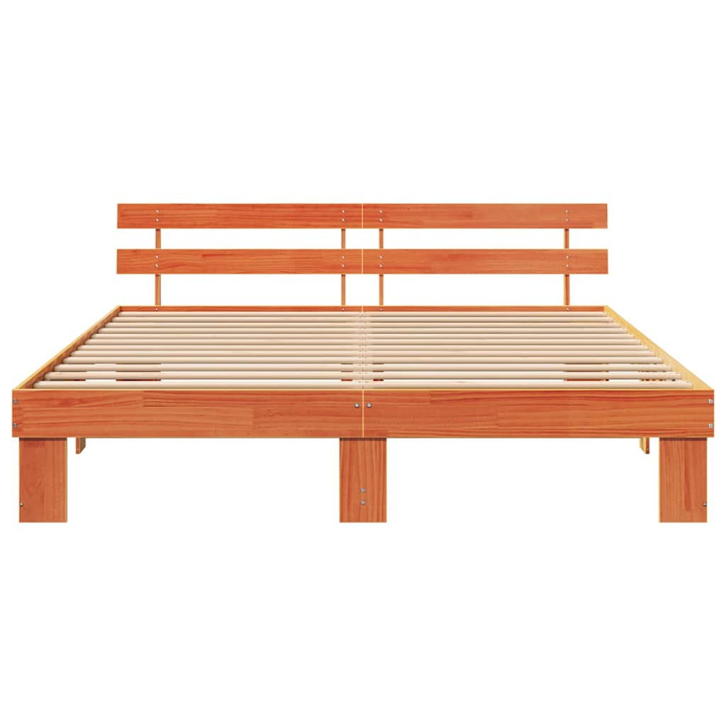 Sengestel med hovedgærde Voks brun 180 x 200 cm Massiv fyrretræ