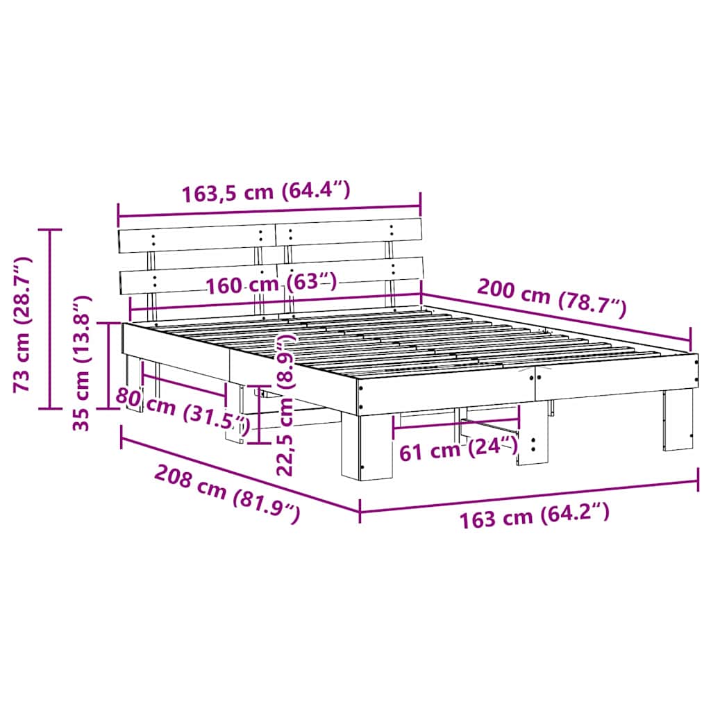 Sengestel Naturfarvet 160 x 200 cm Massiv fyrretræ