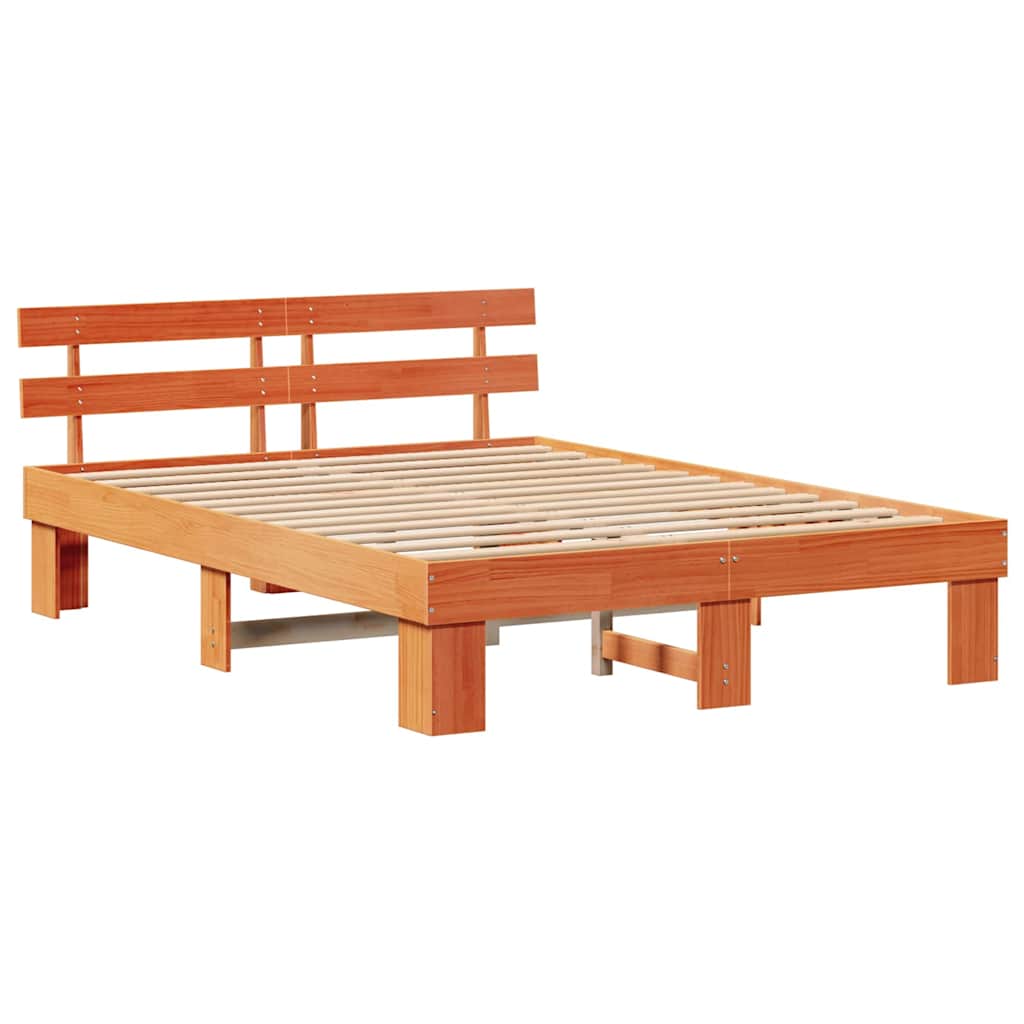 Sengestel med hovedgærde Voks brun 160 x 200 cm Massiv fyrretræ