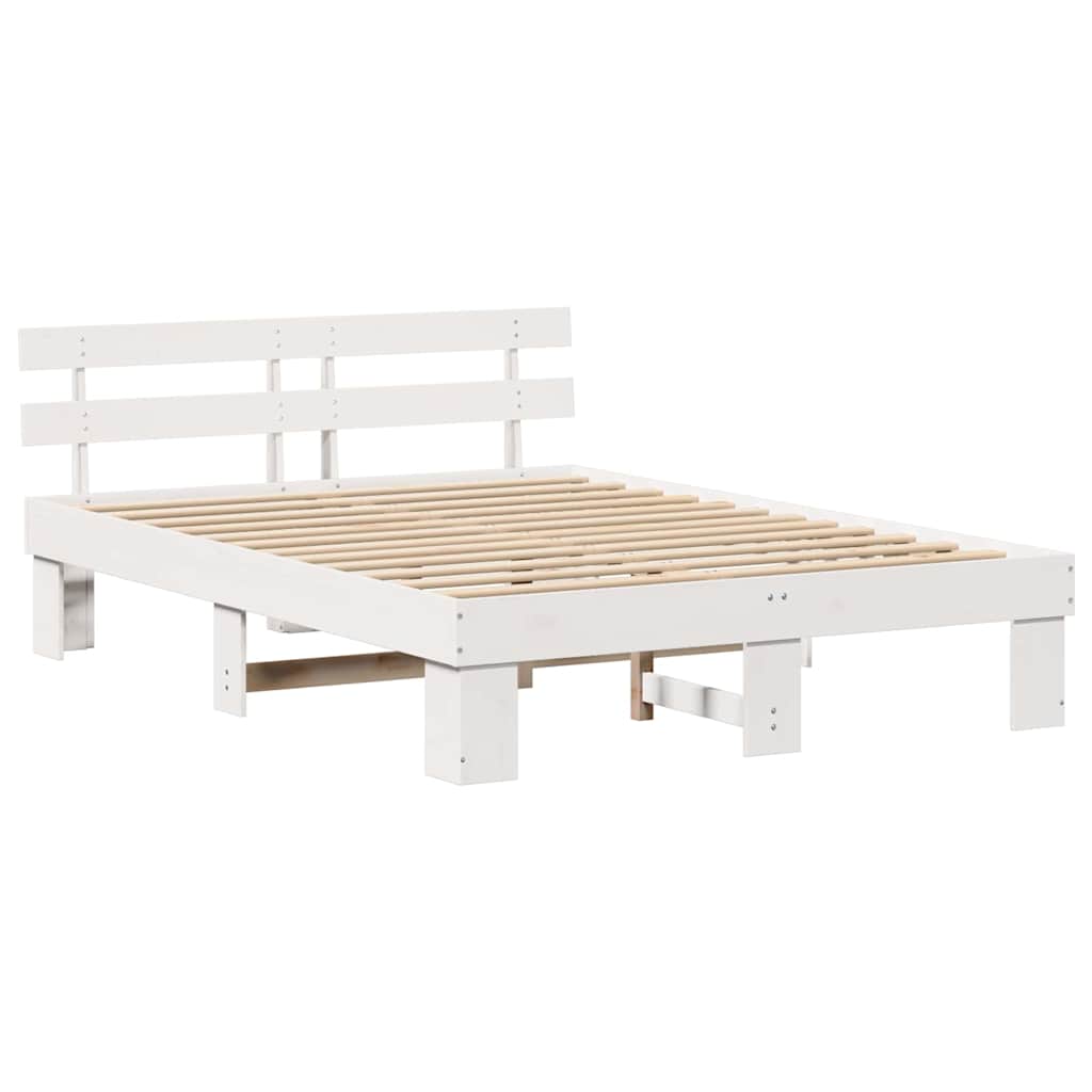 Sengestel med hovedgærde Hvid 150 x 200 cm Massiv fyrretræ