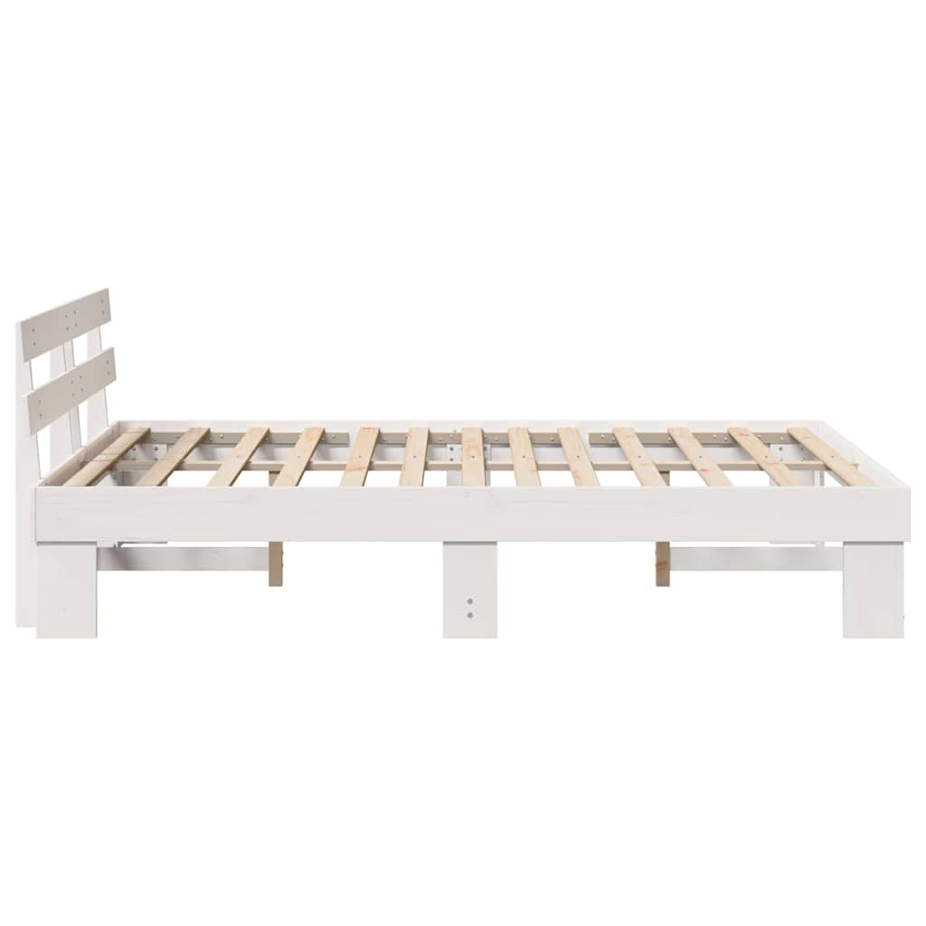 Sengestel med hovedgærde Hvid 150 x 200 cm Massiv fyrretræ