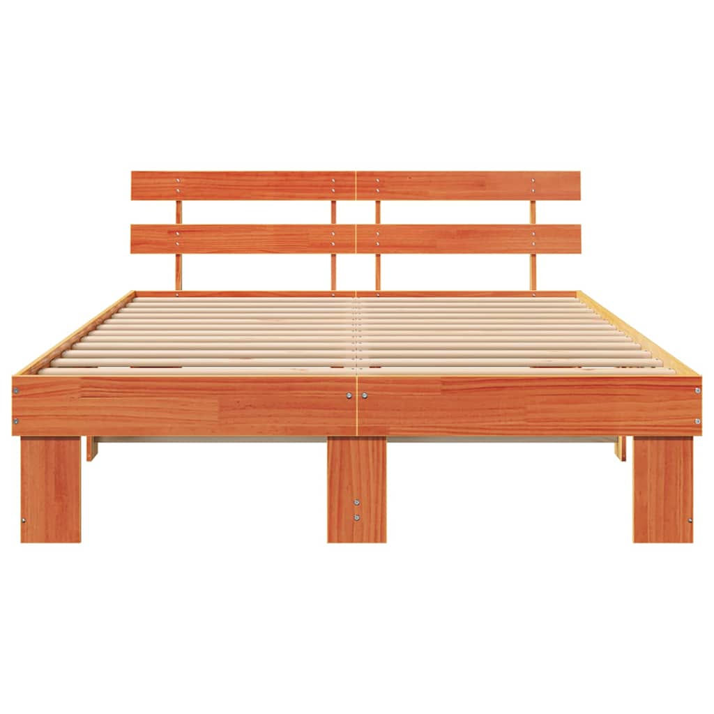 Sengestel med hovedgærde Voks brun 150 x 200 cm Massiv fyrretræ