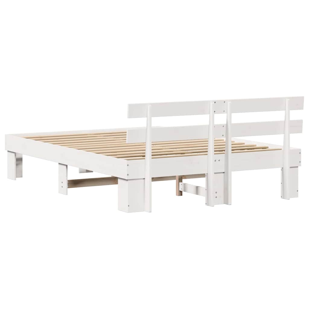 Sengestel med hovedgærde Hvid 140 x 200 cm Massiv fyrretræ