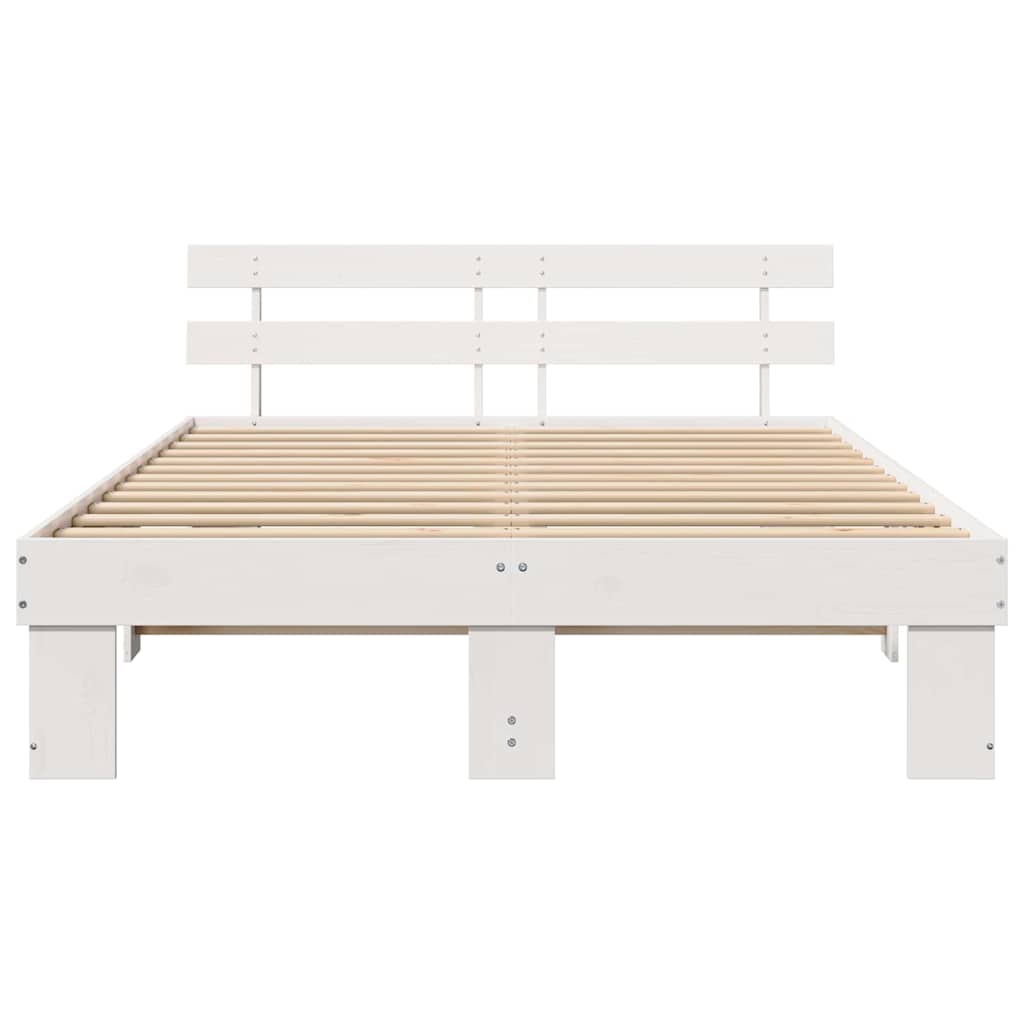 Sengestel med hovedgærde Hvid 140 x 200 cm Massiv fyrretræ