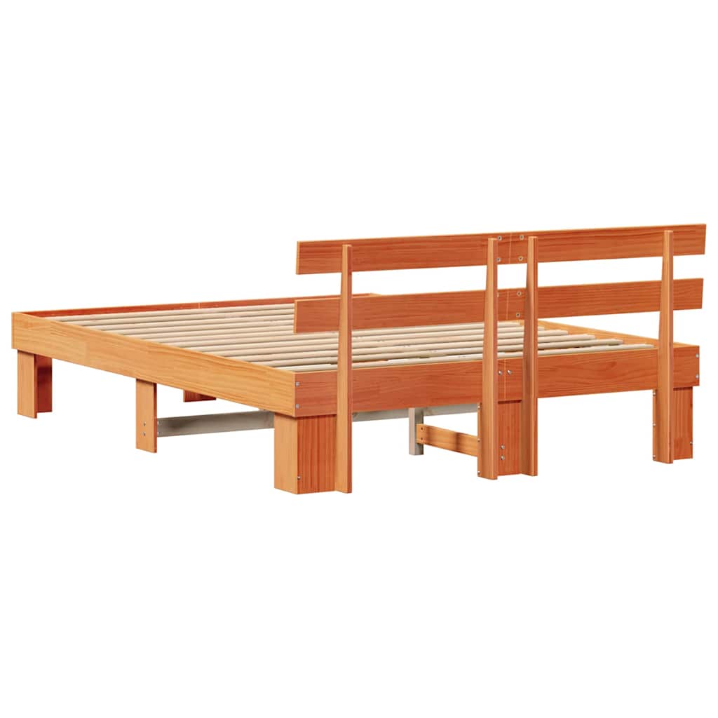 Sengestel med hovedgærde Voks brun 140 x 200 cm Massiv fyrretræ