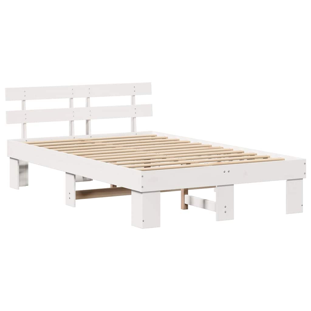 Sengestel med hovedgærde Hvid 120 x 200 cm Massiv fyrretræ