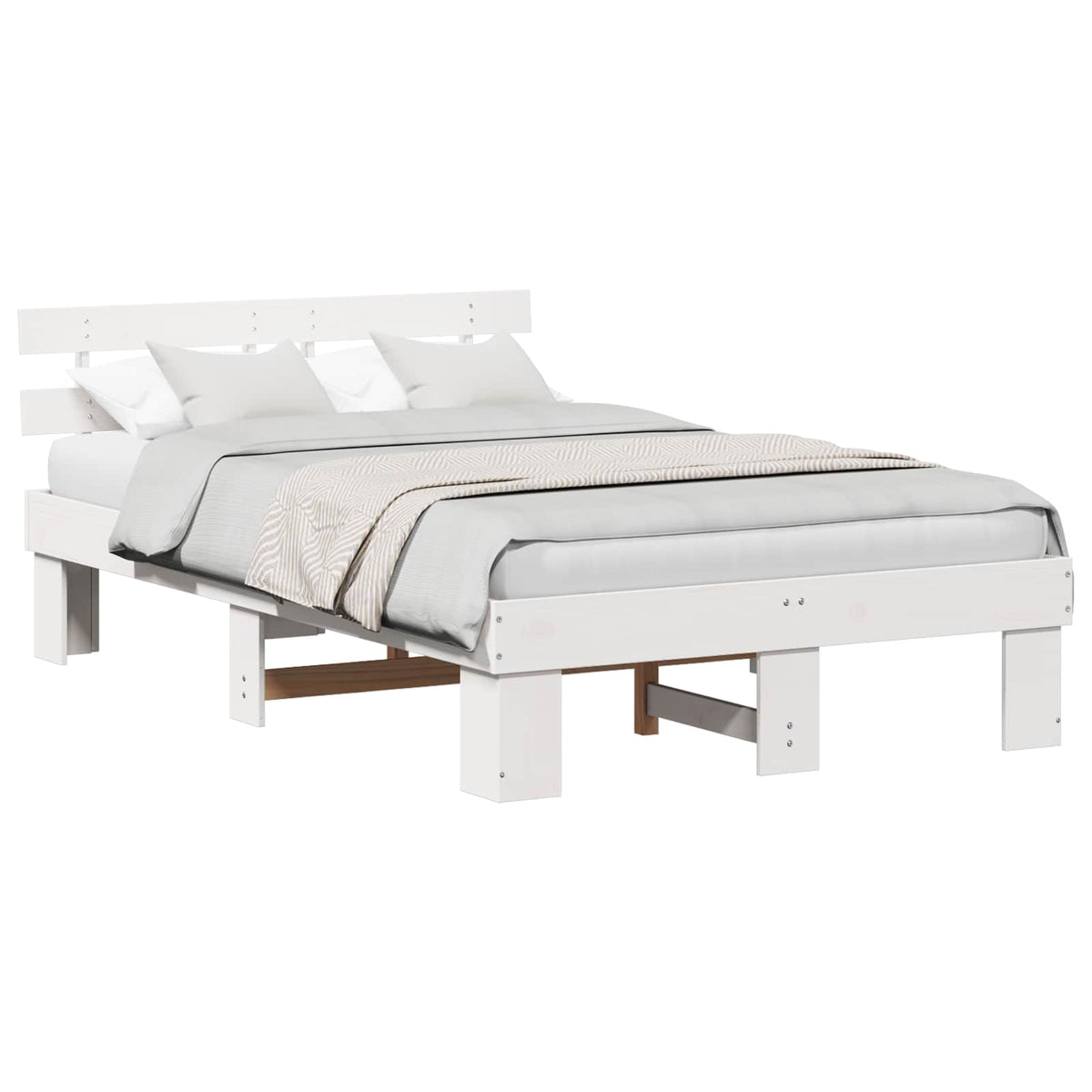 Sengestel med hovedgærde Hvid 140 x 190 cm Massiv fyrretræ