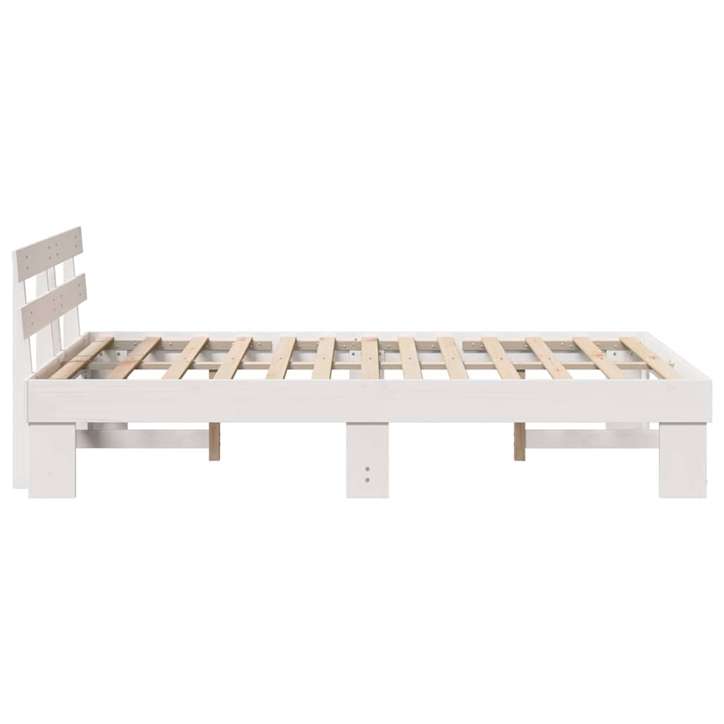 Sengestel med hovedgærde Hvid 140 x 190 cm Massiv fyrretræ