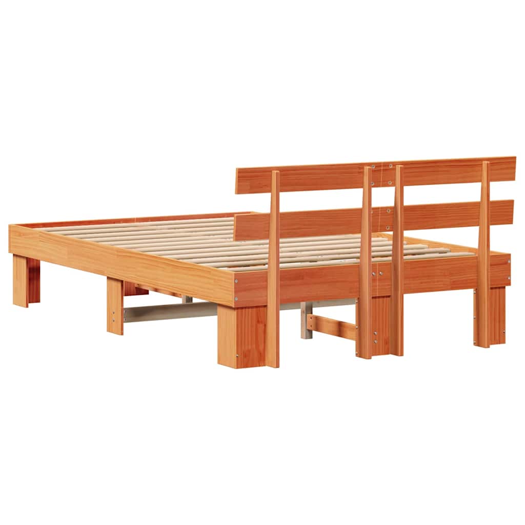 Sengestel med hovedgærde Voks brun 140 x 190 cm Massiv fyrretræ