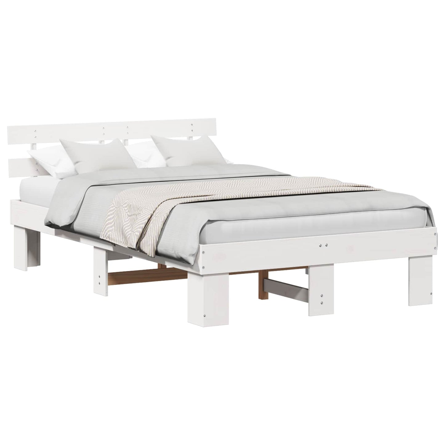 Sengestel med hovedgærde Hvid 135 x 190 cm Massiv fyrretræ