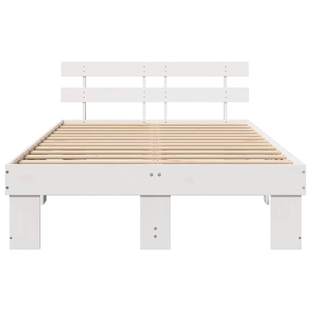 Sengestel med hovedgærde Hvid 135 x 190 cm Massiv fyrretræ