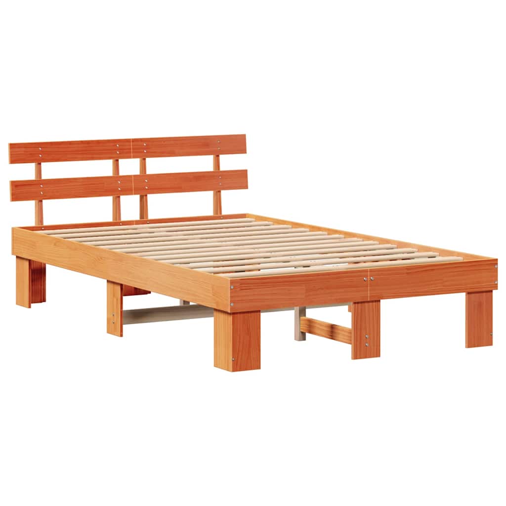 Sengestel med hovedgærde Voks brun 135 x 190 cm Massiv fyrretræ