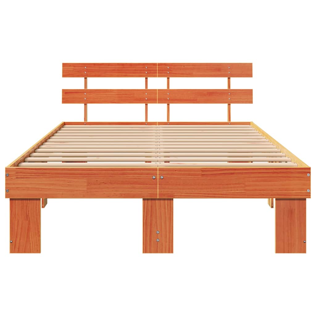 Sengestel med hovedgærde Voks brun 135 x 190 cm Massiv fyrretræ