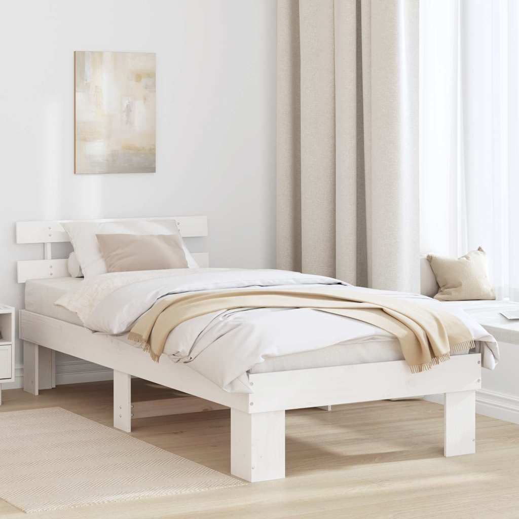 Sengestel med hovedgærde Hvid 90 x 200 cm Massiv fyrretræ