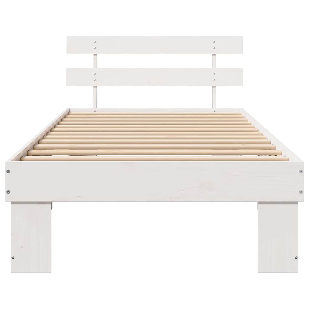 Sengestel med hovedgærde Hvid 90 x 200 cm Massiv fyrretræ