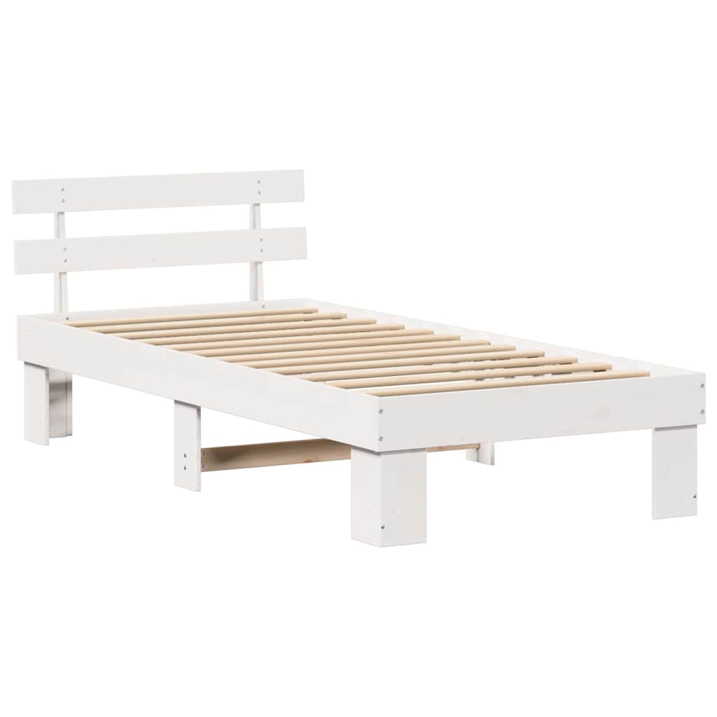 Sengestel med hovedgærde Hvid 80 x 200 cm Massiv fyrretræ