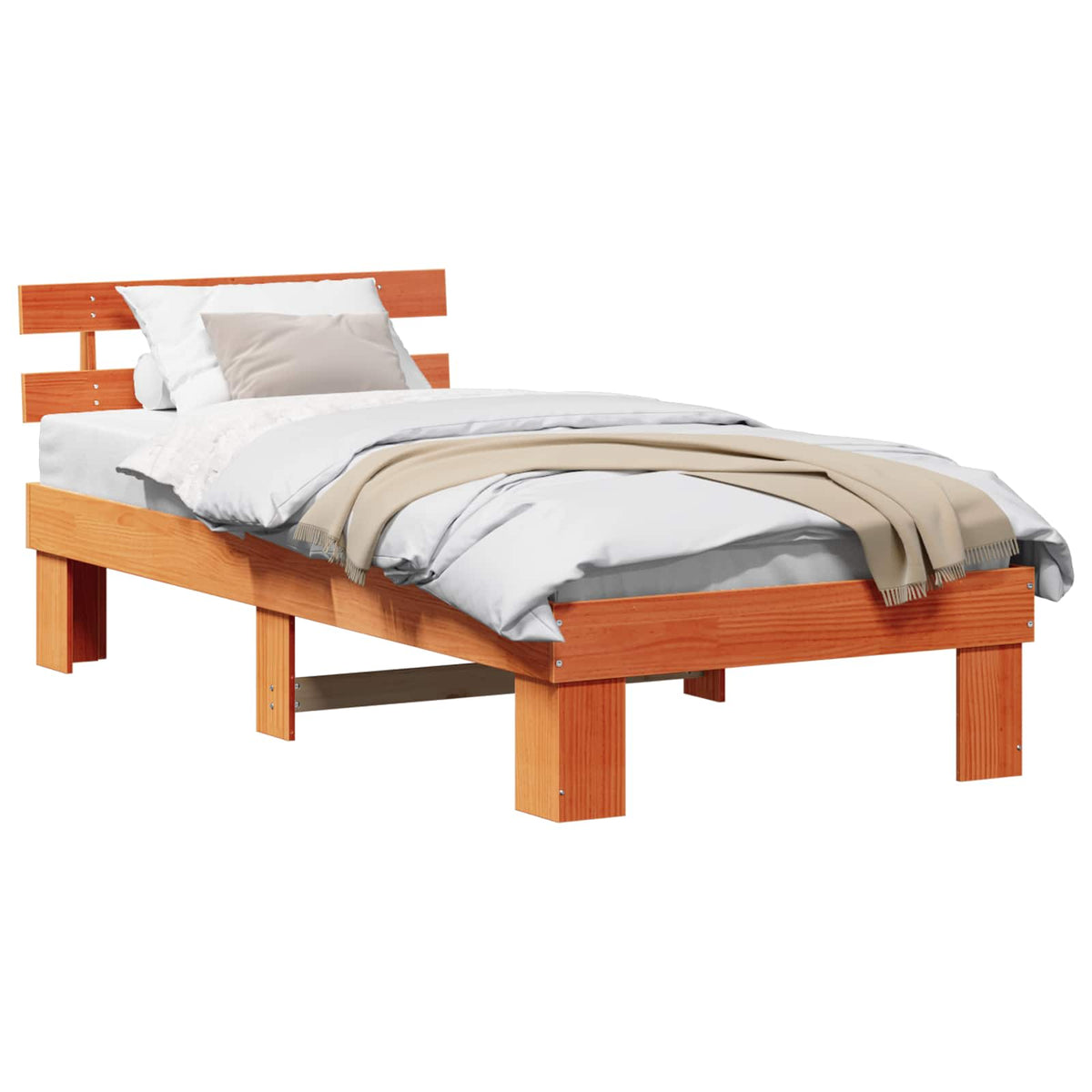 Sengestel med hovedgærde Voks brun 75 x 190 cm Massiv fyrretræ